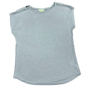 Studio B By Bobeau Blue Blouse w/ Embroidery On Shoulders - Size: XL